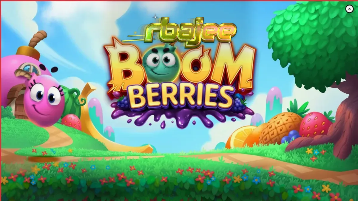 ELK Studios এর Boomberries স্লটের একটি স্ক্রিনশট, যেখানে একটি রূপকথার গ্রাম এবং রসালো ফল দেখা যাচ্ছে।